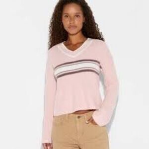 Women's V-Neck Pullover Sweater - Wild Fable™ Light Pink Rugby Striped L